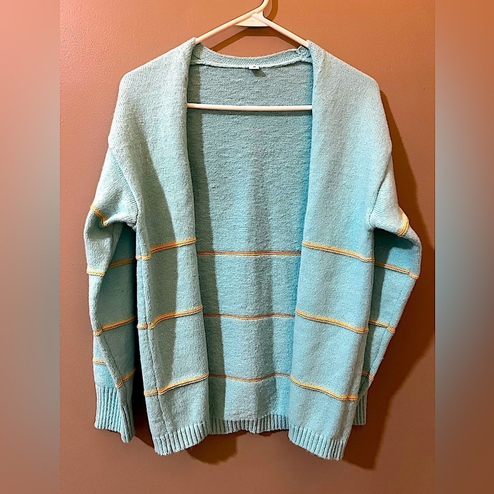 Made with Love by FCT Womens Knit Teal Cream Stripe Sweater Recycled Size M
